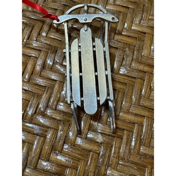 Vintage Lenox Pewter American Flyer Sled Ornament With Red Ribbon Kirk Stieff - Picture 1 of 5